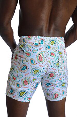 Enzo Stanley Erkek Desenli Beyaz Deniz Şortu