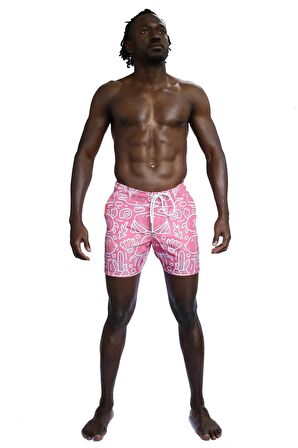 Enzo Stanley Erkek Desenli Pembe Deniz Şortu