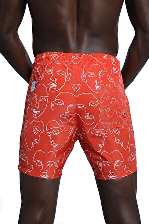 Enzo Stanley Erkek Desenli Turuncu Deniz Şortu