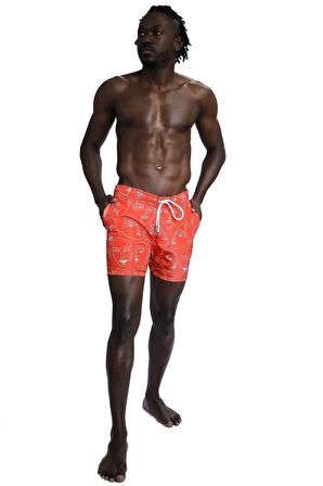 Enzo Stanley Erkek Desenli Turuncu Deniz Şortu