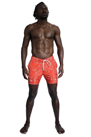 Enzo Stanley Erkek Desenli Turuncu Deniz Şortu