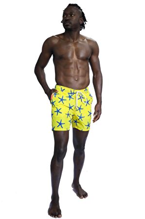 Enzo Stanley Erkek Desenli Sarı Deniz Şortu