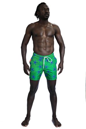 Enzo Stanley Erkek Desenli Yeşil Deniz Şortu