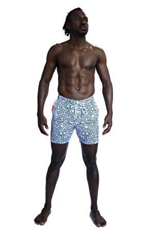 Enzo Stanley Erkek Desenli Beyaz Deniz Şortu