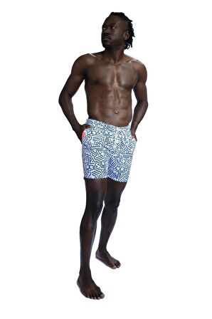 Enzo Stanley Erkek Desenli Beyaz Deniz Şortu