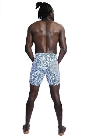 Enzo Stanley Erkek Desenli Beyaz Deniz Şortu