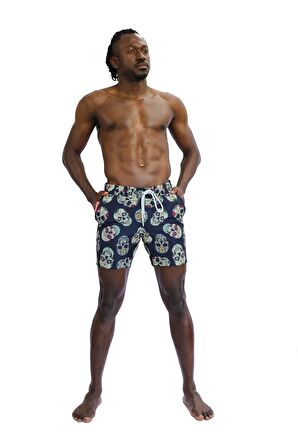 Enzo Stanley Erkek Desenli Siyah Deniz Şortu