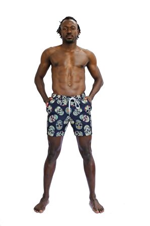 Enzo Stanley Erkek Desenli Siyah Deniz Şortu