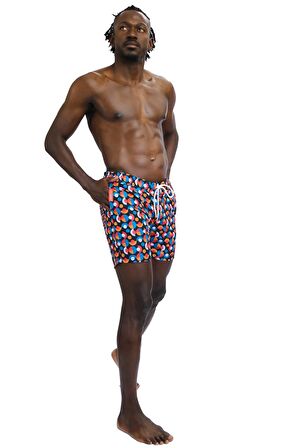 Enzo Stanley Erkek Desenli Siyah Deniz Şortu