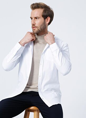 Fabrika CHRISTMAS 5 Düğmeli Slim Fit Armürlü Beyaz Erkek Gömlek