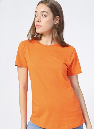 Fabrika Bisiklet Yaka Düz Turuncu Kadın T-Shirt TENGIZ