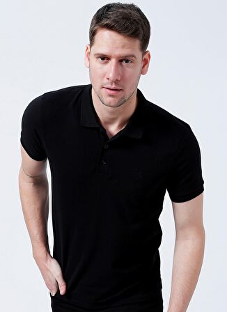 Fabrika Polo Yaka Düz Siyah Erkek T-Shirt BORAMIR-Y
