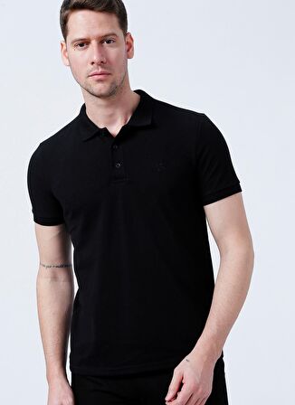 Fabrika Polo Yaka Düz Siyah Erkek T-Shirt BORAMIR-Y