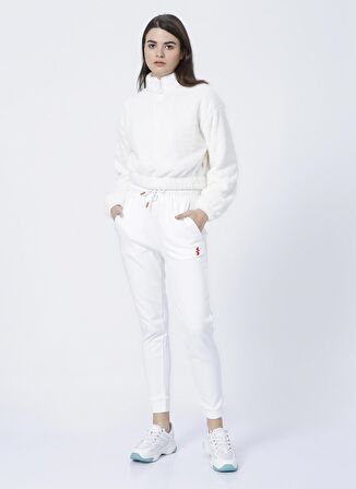 Sweaters K-Venedik Lastikli Standart Kalıp Düz Ekru Kadın Eşofman Altı