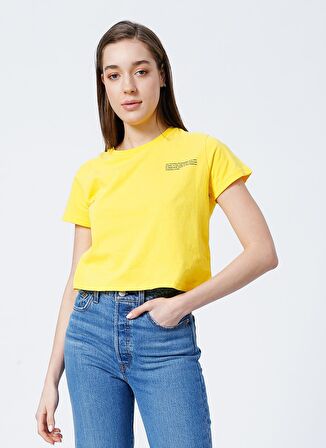 Aeropostale K-Belenus-Y Bisiklet Yaka Kısa Kollu  Crop Baskılı Sarı Kadın T-Shirt