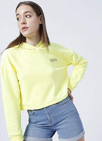 Aeropostale Kapüşon Yaka Baskılı Neon Sarı Kadın Sweatshırt K-GAIA-Y