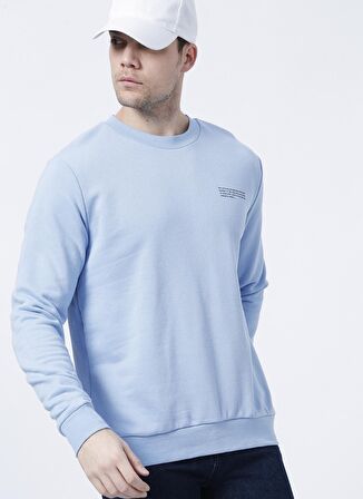 Aeropostale E-Meteor Bisiklet Yaka Regular Fit Baskılı Mavi Erkek Sweatshirt