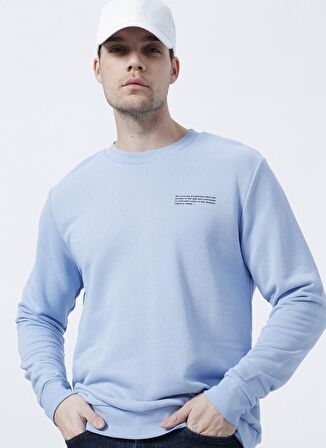 Aeropostale E-Meteor Bisiklet Yaka Regular Fit Baskılı Mavi Erkek Sweatshirt