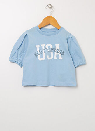 Limon Bsc Gırl 01 Mavi Bisiklet Yaka Standart Fit Baskılı Kız Çocuk T-Shirt