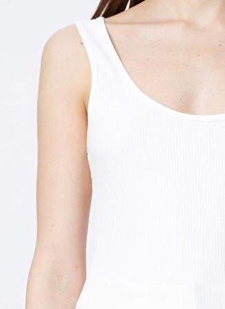 Fabrika U Yaka Basic Fitilli Beyaz Kadın Atlet - K-LORKA