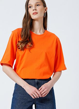 Fabrika Bisiklet Yaka Düz Turuncu Kadın T-Shirt DANTITA