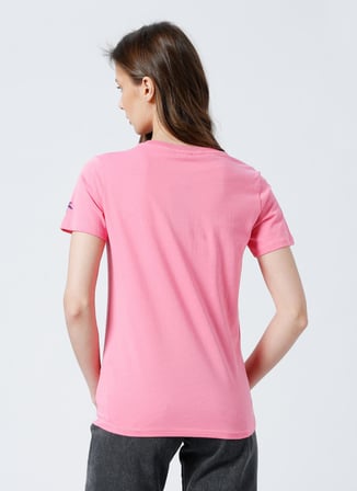 Fabrika Tengiz Bisiklet Yaka Basic Düz Açık Pembe Kadın T-Shirt