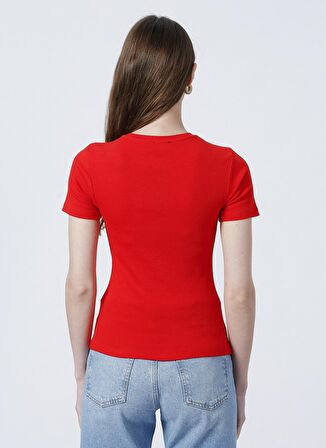 Fabrika Bisiklet Yaka Fitilli Kırmızı Kadın T-Shirt TEO