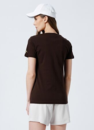 Fabrika V Yaka Düz Kahve Kadın T-Shirt TEYO