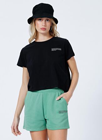 Aeropostale Bisiklet Yaka Baskılı Siyah Kadın T-Shirt K-BELENUS-Y