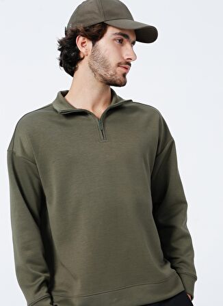 Fabrika E-Hw-21E15 Dik Yaka Basic Düz Haki Erkek Sweatshirt