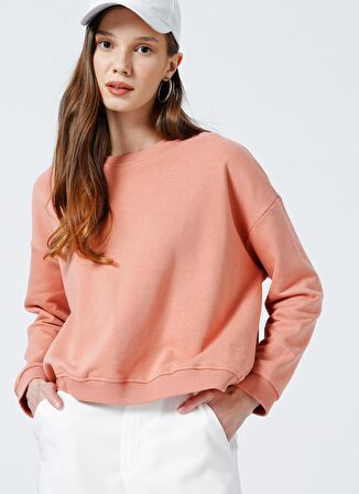 Fabrika Ravello-Y Bisiklet Yaka Crop Düz Pembe Kadın Sweatshirt