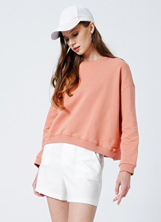 Fabrika Ravello-Y Bisiklet Yaka Crop Düz Pembe Kadın Sweatshirt