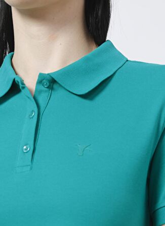 Fabrika Deep Polo Yaka  Basic Düz Yeşil Kadın T-Shirt