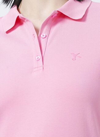 Fabrika Deep Polo Yaka  Basic Düz Açık Pembe Kadın T-Shirt