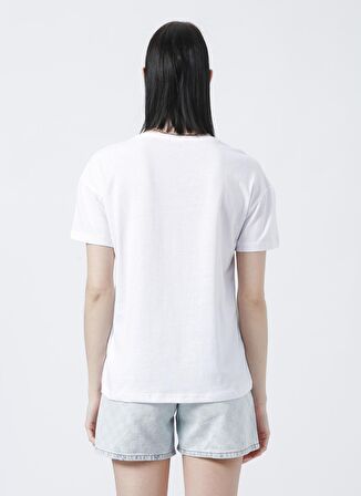 Fabrika Kevin Bisiklet Yaka  Basic Baskılı Beyaz Kadın T-Shirt