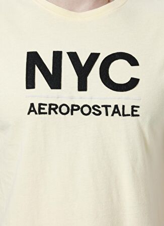 Aeropostale E-9279 Bisiklet Yaka Standart Kalıp Nakışlı Açık Sarı Erkek T-Shirt