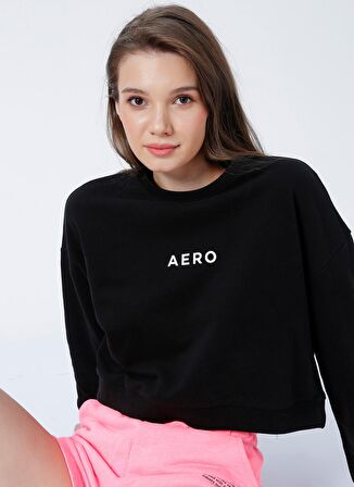 Aeropostale Bisiklet Yaka Baskılı Siyah Kadın Sweatshırt K-2881