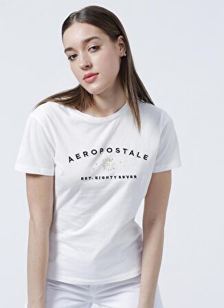 Aeropostale Bisiklet Yaka Standart Kalıp Beyaz Kadın T-Shirt - K-5718