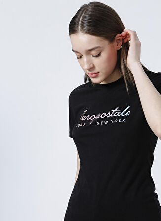 Aeropostale Bisiklet Yaka Standart Kalıp Siyah Kadın T-Shirt - K-5727