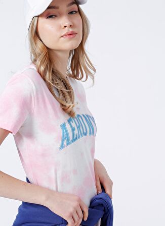 Aeropostale Bisiklet Yaka Standart Kalıp Batik Desenli Kadın Açık Pembe T-Shirt - K-5747