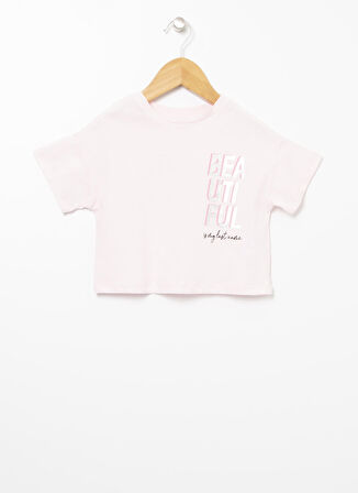 Limon Bisiklet Yaka Crop Baskılı Pembe Kız Çocuk T-Shirt - Beautıful Gırl
