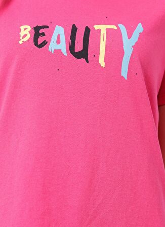 Limon Suns V Yaka Regular Fit Baskılı Pembe Kadın T-Shirt