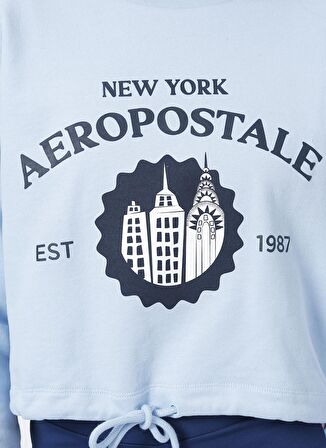 Aeropostale Bisiklet Yaka Baskılı Mavi Kadın Sweatshırt K-VATIKAN