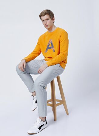 Aeropostale E-Kibris Bisiklet Yaka Regular Fit Baskılı Turuncu Erkek Sweatshirt