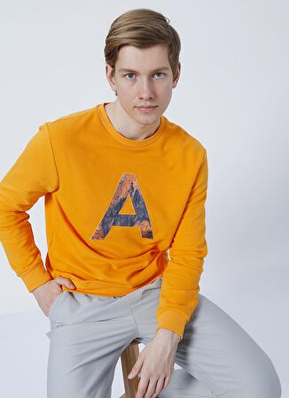 Aeropostale E-Kibris Bisiklet Yaka Regular Fit Baskılı Turuncu Erkek Sweatshirt