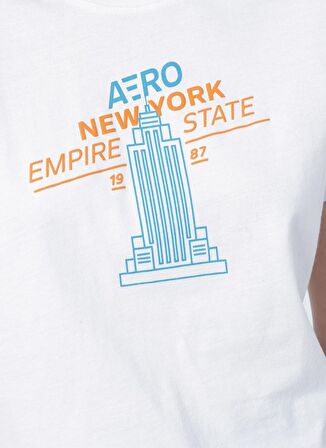 Aeropostale Y-Romero Bisiklet Yaka Crop Baskılı Beyaz Kadın T-Shirt