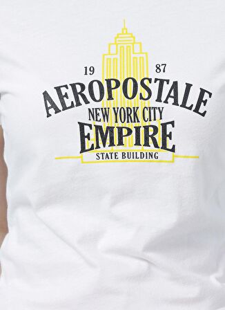 Aeropostale Y-Santi Bisiklet Yaka Regular Fit Baskılı Beyaz Kadın T-Shirt