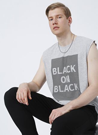 Black On Black E-Osan Bisiklet Yaka Oversize Baskılı Gri Melanj Erkek T-Shirt