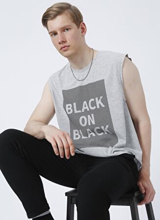 Black On Black E-Osan Bisiklet Yaka Oversize Baskılı Gri Melanj Erkek T-Shirt