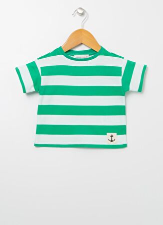 Mammaramma 22SB-62 Bisiklet Yaka Yeşil - Beyaz Baskılı Bebek T-Shirt